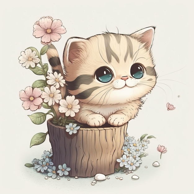 Chat mignon Kawaii Art numérique créatif