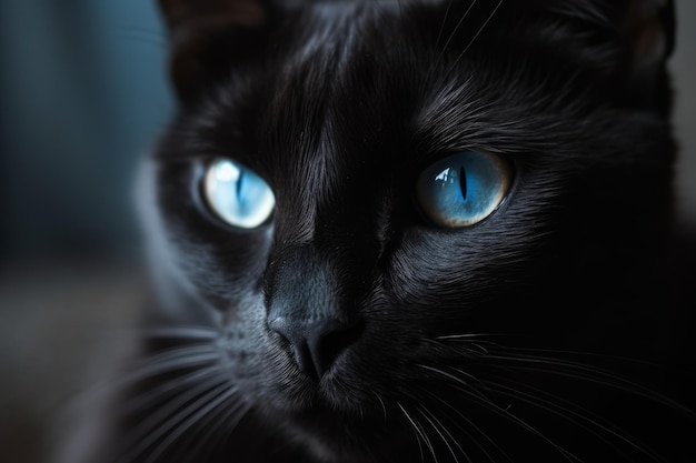 Chat mignon noir yeux bleus Générer Ai