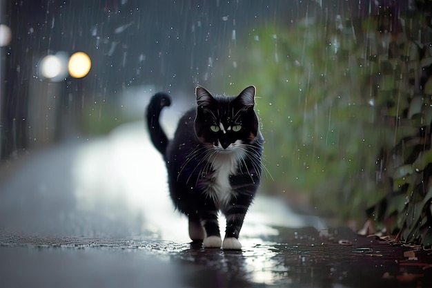 Chat mignon printemps pleuvoir généré ai