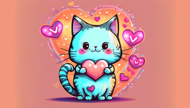 Chat mignon propage l'amour main tenant signe d'amour illustration de dessin animé concept de nature animale ludique dans