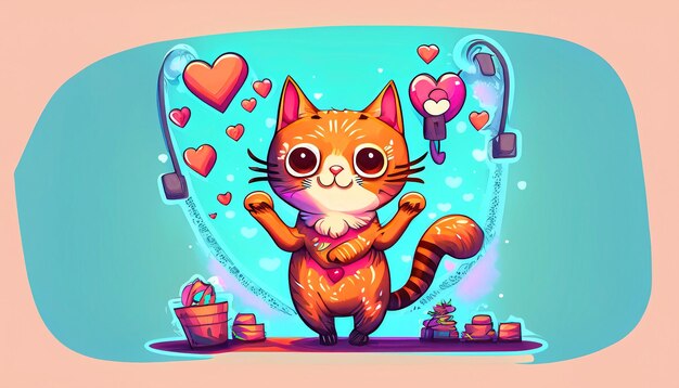 Chat mignon propage l'amour main tenant signe d'amour illustration de dessin animé concept de nature animale ludique dans