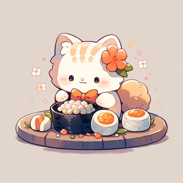 chat mignon avec des sushis