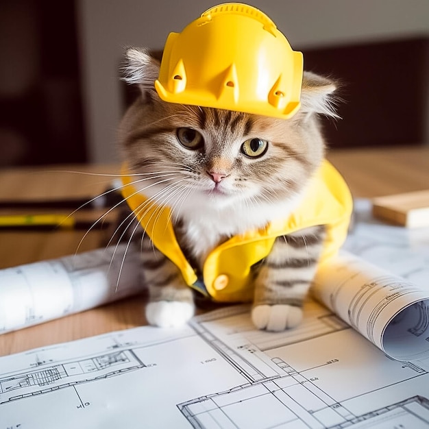 Chat mignon en uniforme d'ingénieur Ai généré