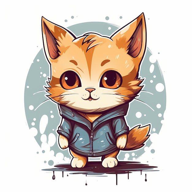 Chat mignon de vecteur avec signe d'amour illustration de dessin animé de main concept de nature animale isolé style de dessin animé plat