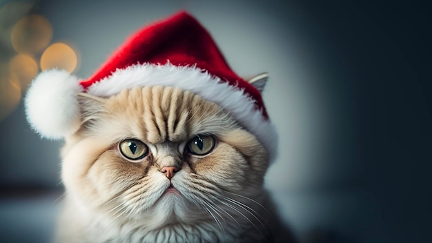 Chat moelleux dans le portrait de Noël du bonnet de Noel