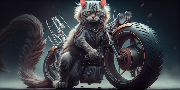 Un chat sur une moto