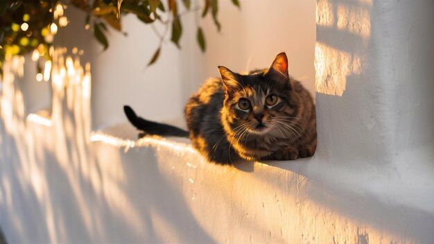 Le chat sur le mur blanc