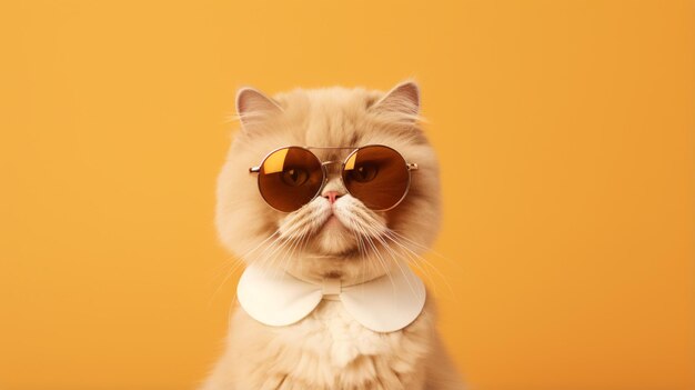 Un chat avec un nez de pic persan fou portant des lunettes de soleil Un chat domestique de luxe avec des lunettes