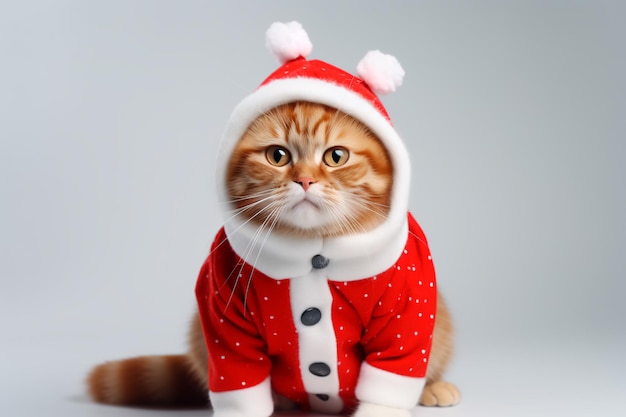 Chat de Noël en costume du Nouvel An sur un fond blanc isolé généré par l'IA