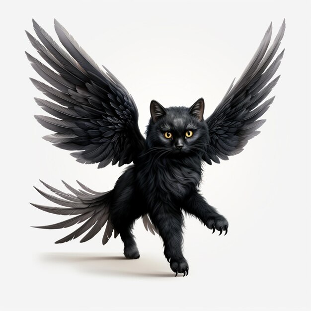 Un chat noir avec des ailes.