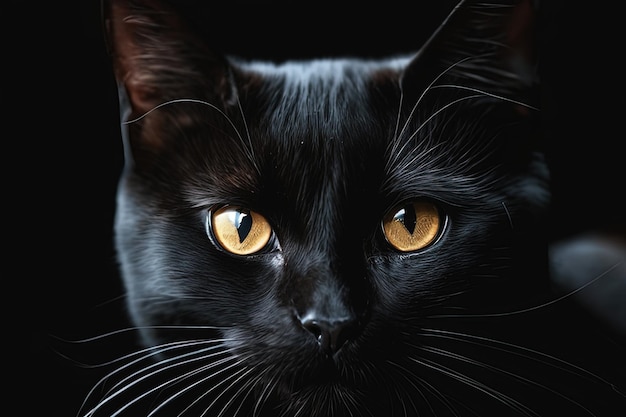 chat noir aux yeux jaunes sur fond noirchat noir aux yeux jaunes sur fond noirblac