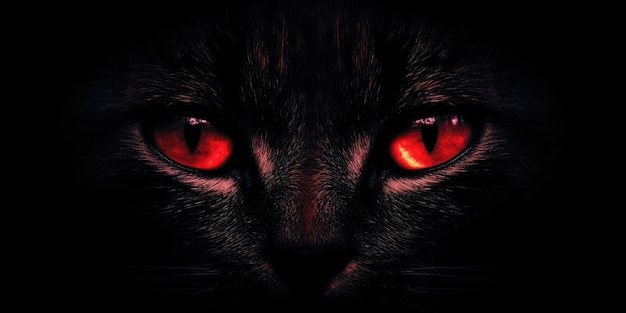 Un chat noir aux yeux rouges est dans le noir