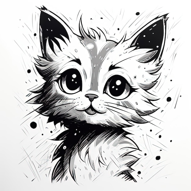chat en noir et blanc coloriage illustrations de livres dans le style de dessin animé simpliste