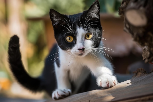 Chat noir et blanc espiègle