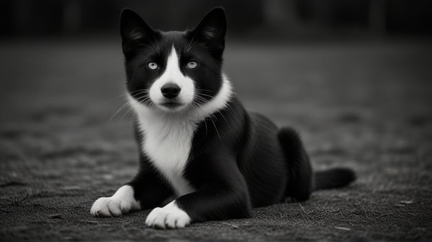 un chat noir et blanc avec un visage blanc et un nez noir