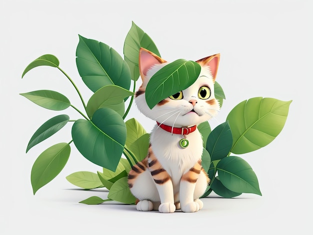 Un chat noir et blanc avec des yeux verts est un dessin animé en 3D.