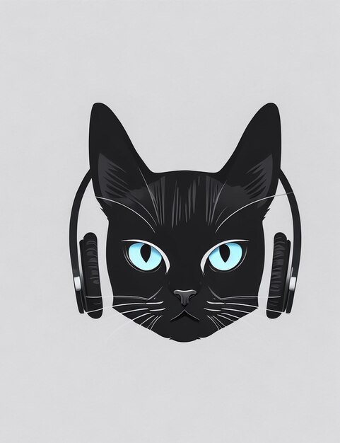 Photo chat noir avec casque tête de chat aime le concept de musique