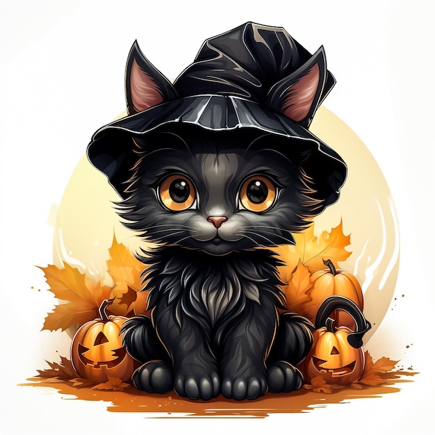 Chat noir avec citrouilles Halloween illustration