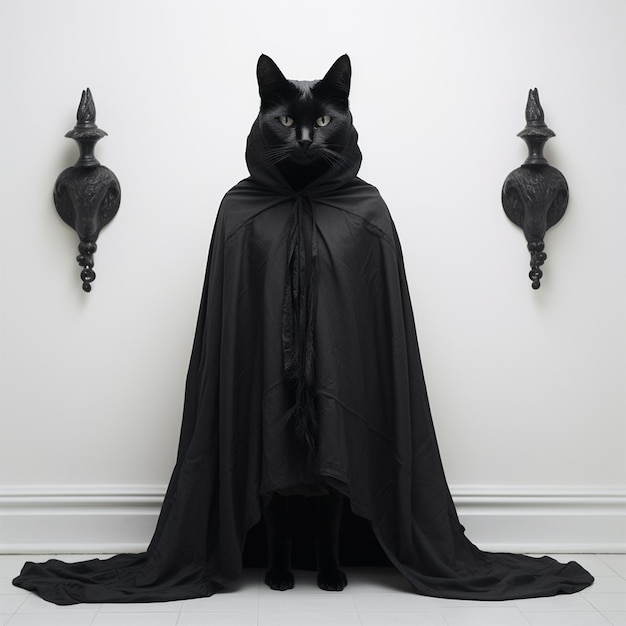 Chat noir avec un costume