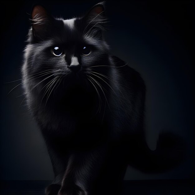 Photo un chat noir sur un fond sombre