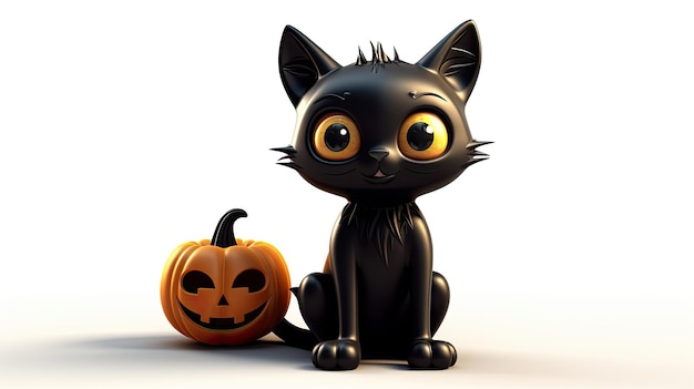 Photo un chat noir isolé sur le thème d'halloween rendu en 3d