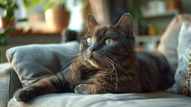 Photo un chat noir et moelleux est allongé sur le canapé du salon à s'occuper d'un chat de compagnie.