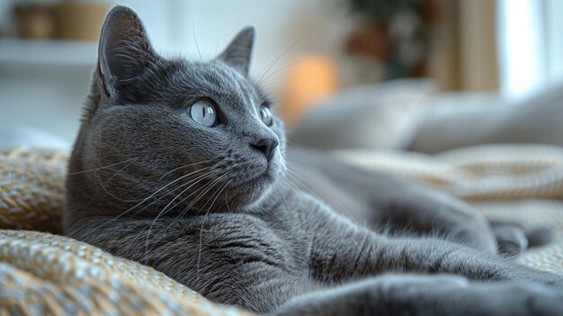 Un chat noir et moelleux est allongé sur le canapé du salon à s'occuper d'un chat de compagnie.