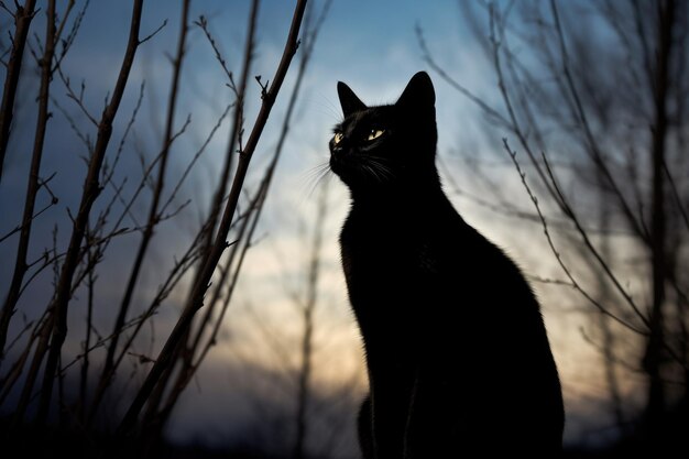 Un chat noir se découpant sur une pleine lune