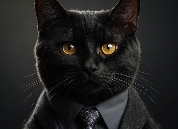 Photo un chat noir sérieux dans une veste formelle.