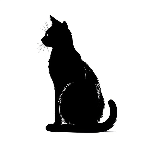 Un chat noir silhouette assis sur une surface blanche