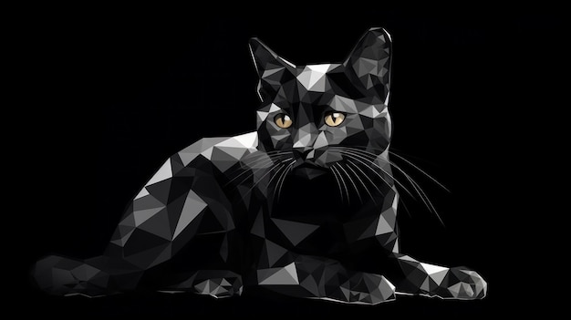 Chat noir de style polygonal Ai généré