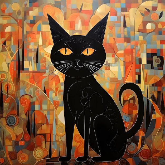 un chat noir avec des yeux orange et jaune