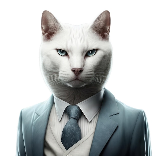 Un chat avec un œil bleu et un costume.