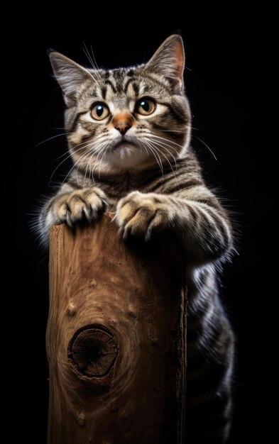 Un chat parfaitement perché sur un poteau