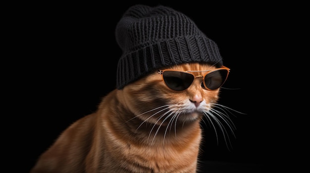 Un chat portant un bonnet et des lunettes de soleil
