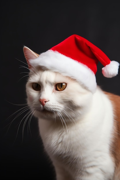 Un chat portant un bonnet de noel et des lunettes de soleil