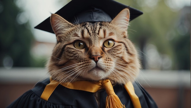 un chat portant un chapeau de graduation et un chapeaux de graduation