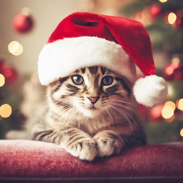 un chat portant un chapeau de Noël photo 2024 2023 Noël