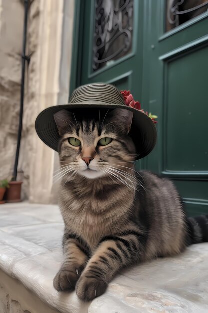 Photo un chat portant un chapeau qui dit 