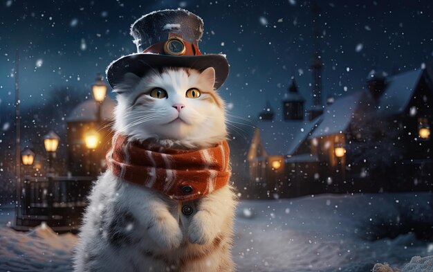 un chat portant un chapeau qui dit la saison de Noël