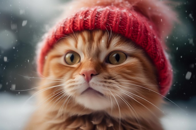 Un chat portant un chapeau rouge et un chapeau rouge