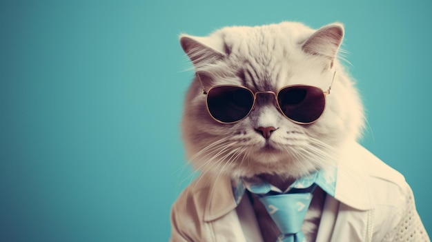 Un chat portant un costume et une cravate avec des lunettes de soleil