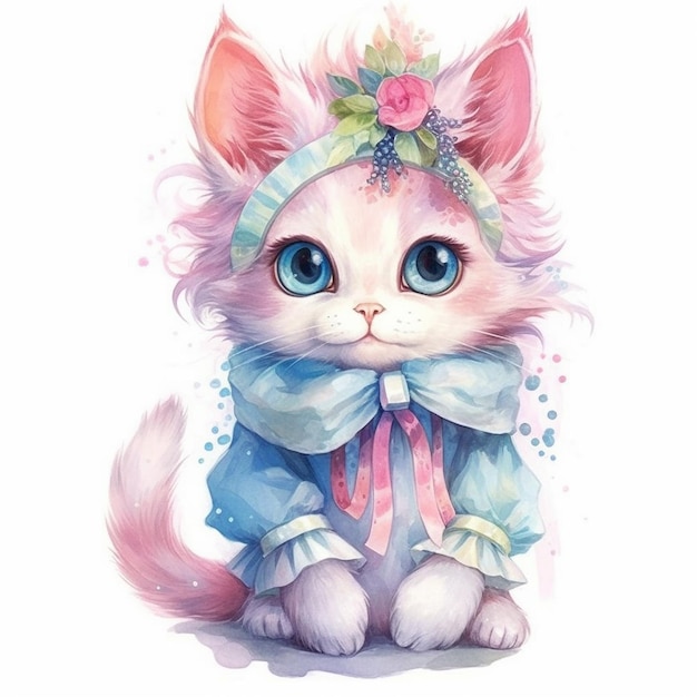 Un chat portant des couleurs pastel à la mode harajuku généré par l'IA