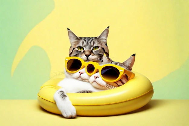 un chat portant des lunettes et une banane sur la tête