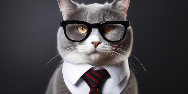 Un chat portant des lunettes et une cravate