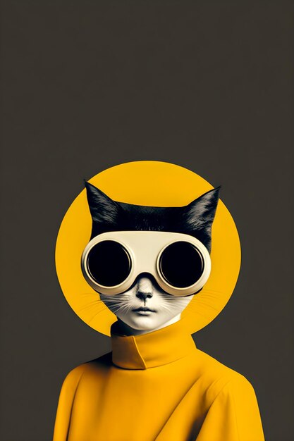 Chat portant des lunettes vr collage minimalisme