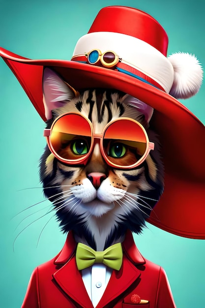 Chat portant n'importe quel type de costumes, chapeaux, accessoires et lunettes de soleil pour l'impression sur t-shirt