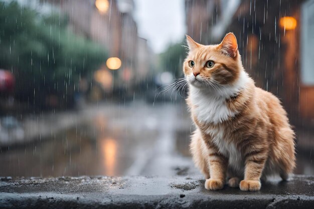 Le chat profite du jour de pluie