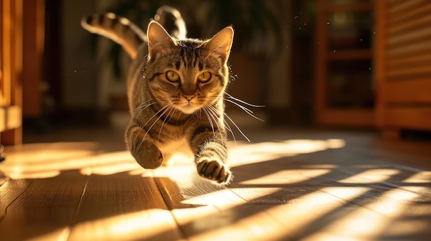 Photo le chat qui court dans la maison, image générée par l'ia