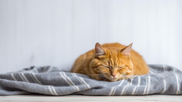 Photo un chat qui dort sur une couverture illustration photo